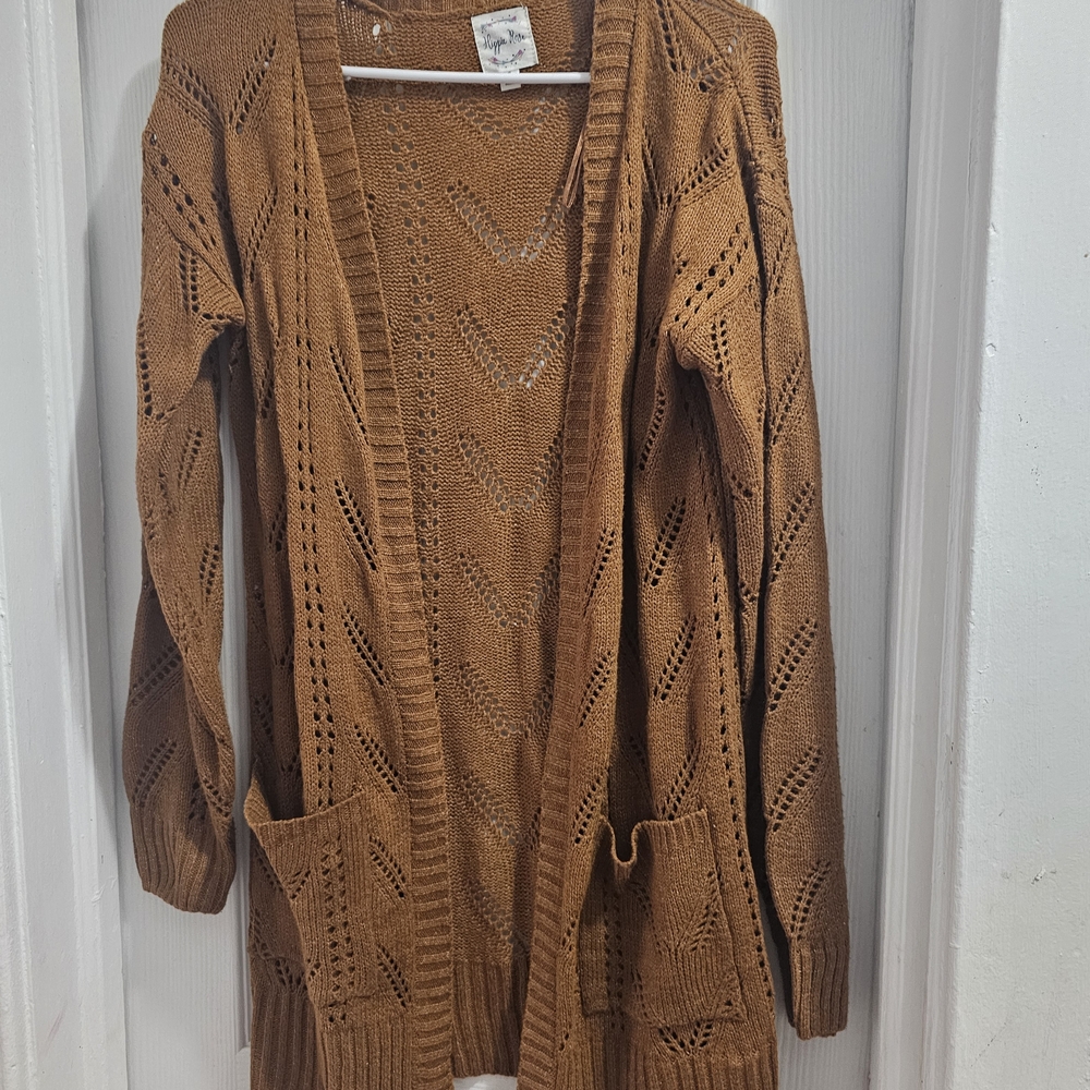 Hippie Rose Tan Open Knit Cardigan